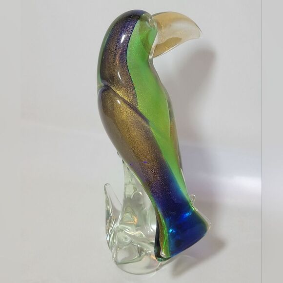 Vintage Murano Glass Toucan 11" Sculpture With Gold Leaf - Picture 3 of 9
